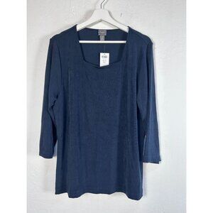 Travelers By Chico's Square Neck 3/4 Sleeve Top Size 2 India Ink Stretch New